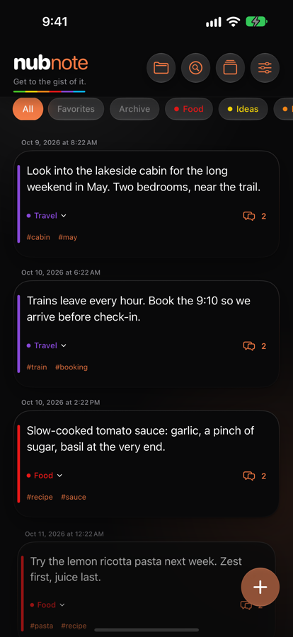 Nubnote screenshot: Stream
