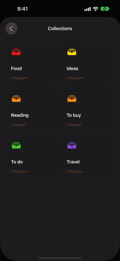 Nubnote screenshot: Categories