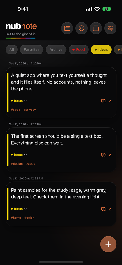 Nubnote screenshot: One category