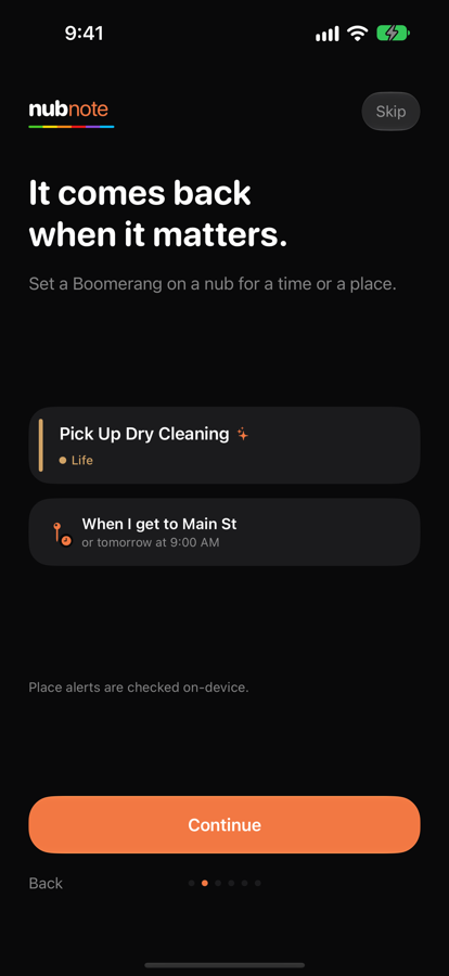 Nubnote screenshot: Boomerang